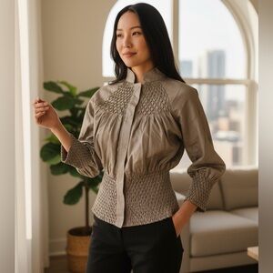 Laundry by‎ Shelli Segal Metallic Smocked Jacket